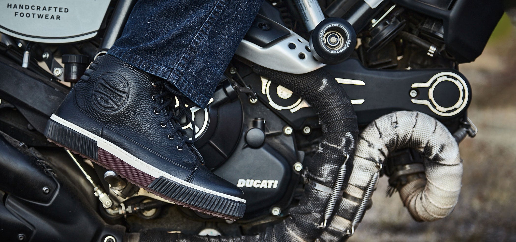 Bonhan Black Leather Motorcycle Sneakers for Men - UMBERTO LUCE