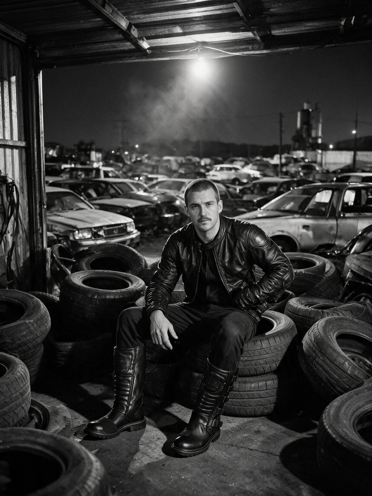 Deckard biker boots — retrato lifestyle en deshuesadero