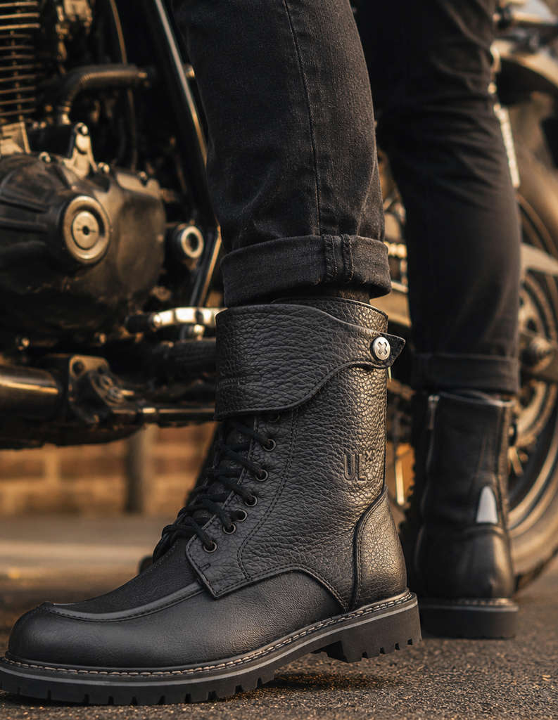 Rooney black motorcycle boots