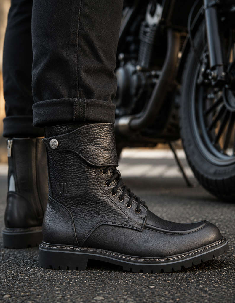 Rooney black motorcycle boots