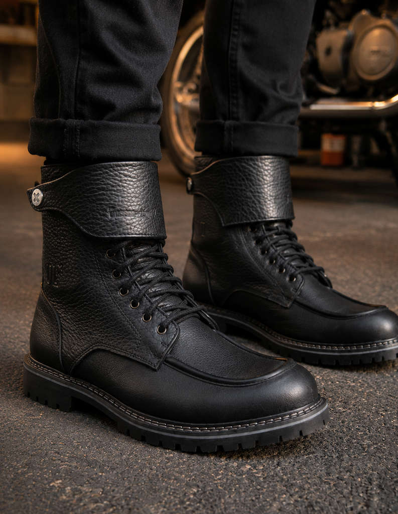 Rooney black motorcycle boots
