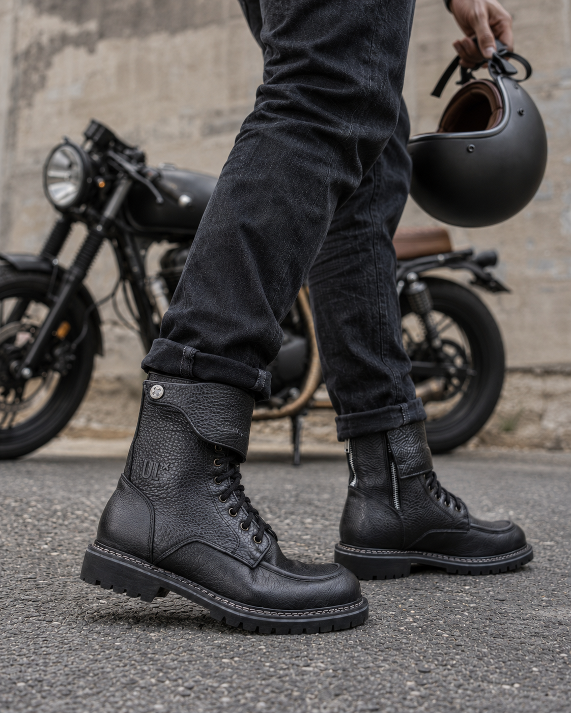 Rooney black motorcycle boots